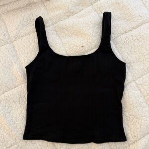 Dynamite Black Ribbed Square-Neck Tank